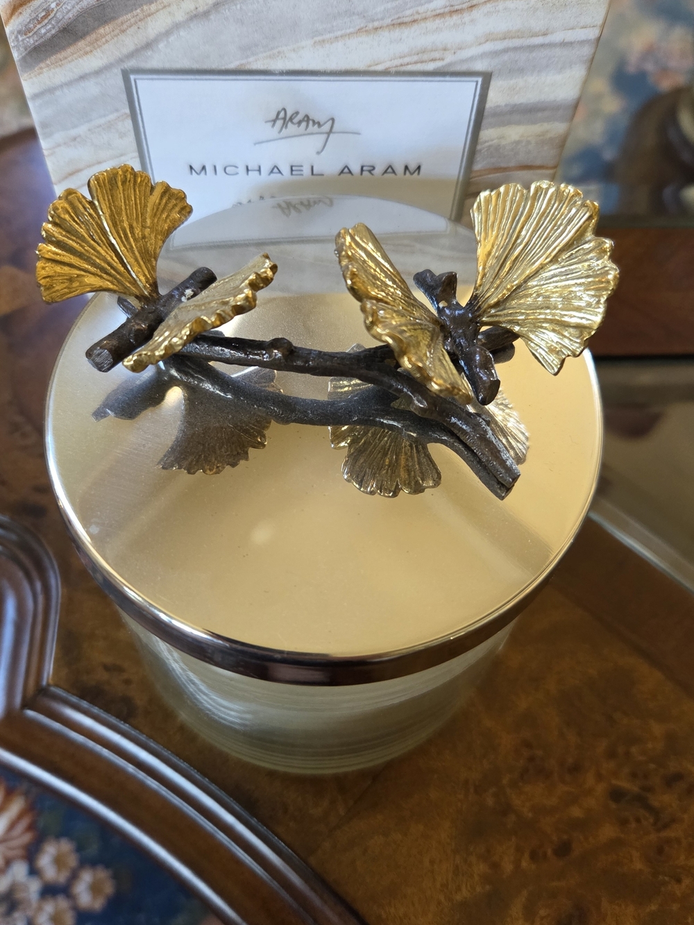 Michael Aram Gold and Bronze Butterfly  Ginkgo Candle Lid Accent